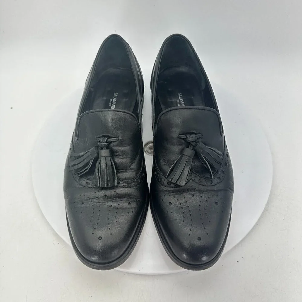 Salamander France Men Size 7.5 EU 40 Tasseled Loafer Slip On Shoes Black Leather